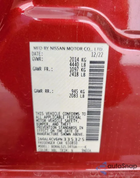 2023 Nissan Altima Sr from USA, damaged, VIN 1N4AL4CV6PN335325